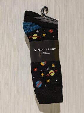 Aston Grey Space Socks & Other 3 Pair Men's Dress Socks Black